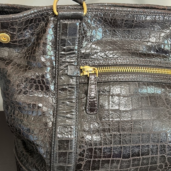 MIU MIU Brown St. Cocco Croc-Embossed Tote in Dark Brown Leather - Picture 6 of 16